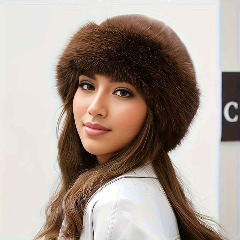 Thickened Faux Fur Bucket Hat Winter Warm Furry Basin Hats Solid Color Coldproof Cossack For Women Girls