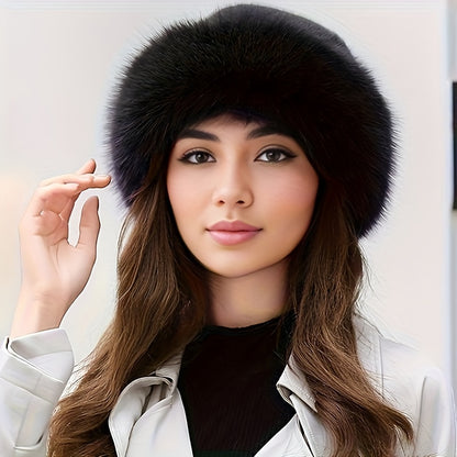Thickened Faux Fur Bucket Hat Winter Warm Furry Basin Hats Solid Color Coldproof Cossack For Women Girls