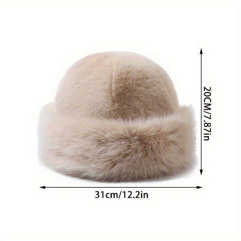 Thickened Faux Fur Bucket Hat Winter Warm Furry Basin Hats Solid Color Coldproof Cossack For Women Girls