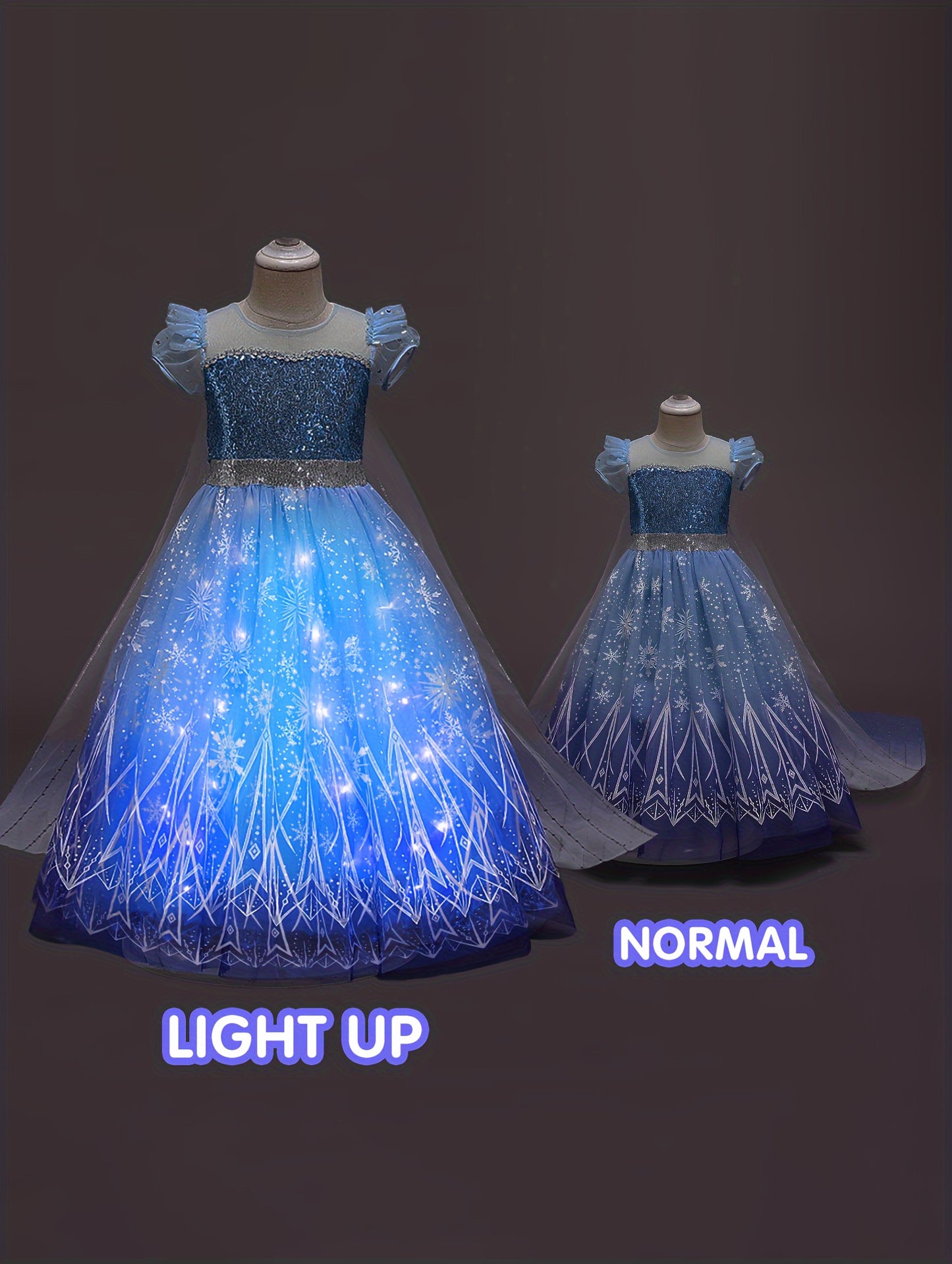 Girl's Princess LED Dress - Sequin Decor Puff Sleeve Tulle Dress - Fairy Tale Character Cosplay Costume