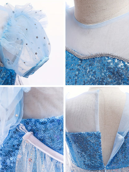 Girl's Princess LED Dress - Sequin Decor Puff Sleeve Tulle Dress - Fairy Tale Character Cosplay Costume