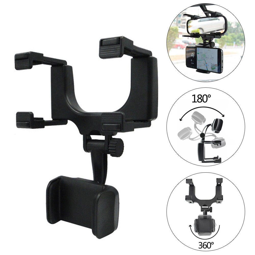 360° Rear View Mirror Phone Holder – Multifunctional Car Phone Mount for Secure & Adjustable Viewing