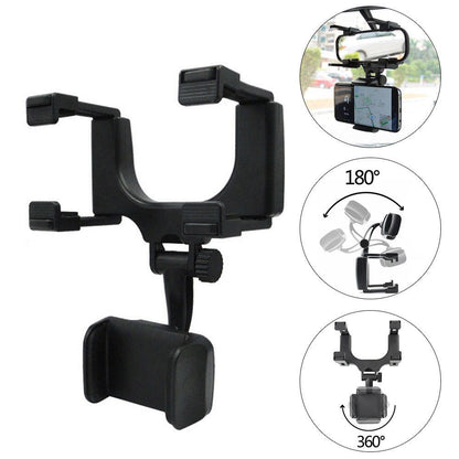 360° Rear View Mirror Phone Holder – Multifunctional Car Phone Mount for Secure & Adjustable Viewing