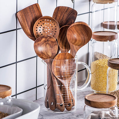 Premium Natural Teak Wood Kitchen Utensils – Eco-Friendly, Non-Toxic Cooking Spoons