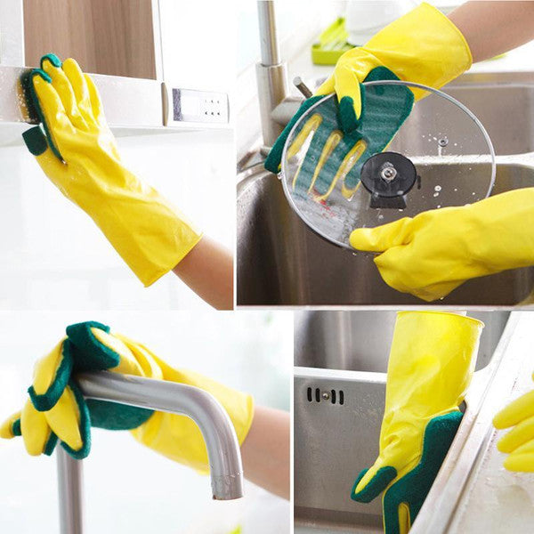 Reusable Dishwashing Gloves with Scrubber – Durable & Comfortable Cleaning Gloves