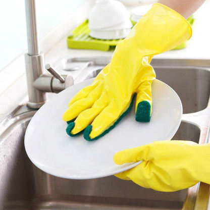 Reusable Dishwashing Gloves with Scrubber – Durable & Comfortable Cleaning Gloves