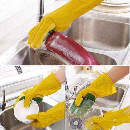 Reusable Dishwashing Gloves with Scrubber – Durable & Comfortable Cleaning Gloves