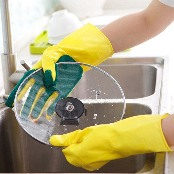 Reusable Dishwashing Gloves with Scrubber – Durable & Comfortable Cleaning Gloves