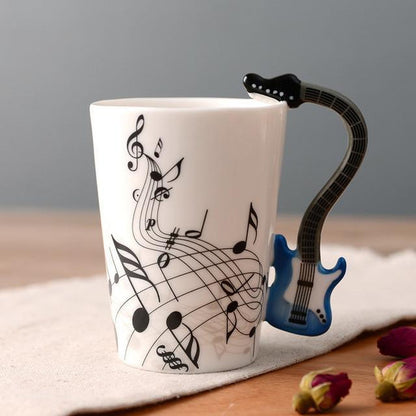 Novelty Guitar Ceramic Mug - Perfect Gift for Musicians | Ceramic Guitar Cup with Musical Notes