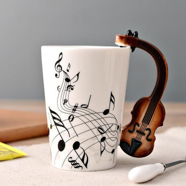 Novelty Guitar Ceramic Mug - Perfect Gift for Musicians | Ceramic Guitar Cup with Musical Notes