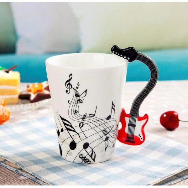 Novelty Guitar Ceramic Mug - Perfect Gift for Musicians | Ceramic Guitar Cup with Musical Notes