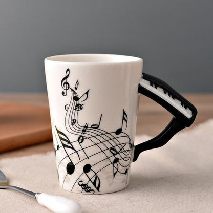 Novelty Guitar Ceramic Mug - Perfect Gift for Musicians | Ceramic Guitar Cup with Musical Notes