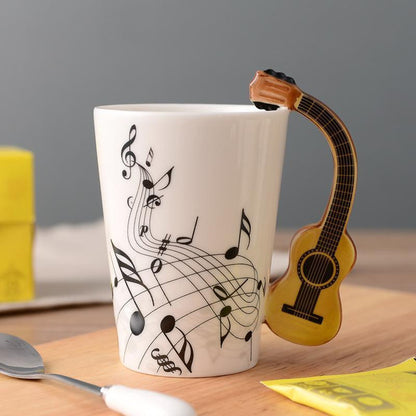 Novelty Guitar Ceramic Mug - Perfect Gift for Musicians | Ceramic Guitar Cup with Musical Notes