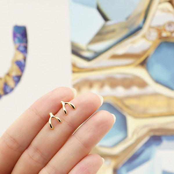 Silver & Gold Wishbone Stud Earrings