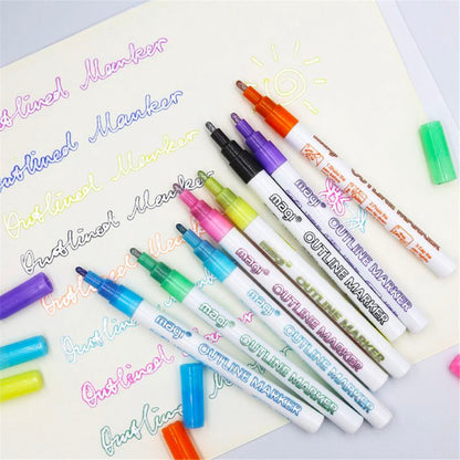 Self Outline Metallic Markers - Double Line Pens Set of 8