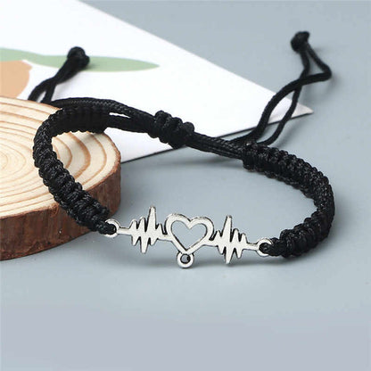 Couples Heartbeat Bracelet with a Heart Shaped Charm