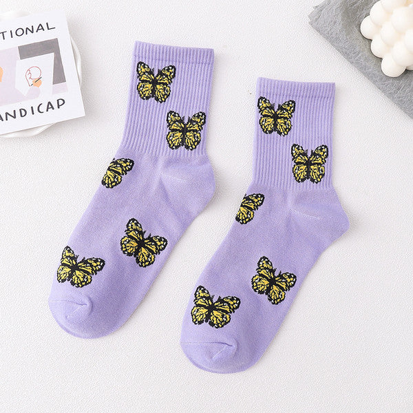 Cute Butterfly Print Crew Socks