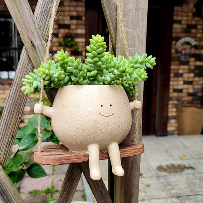 Resin Swing Face Planter: Wall Flowerpot for Succulents & Plants