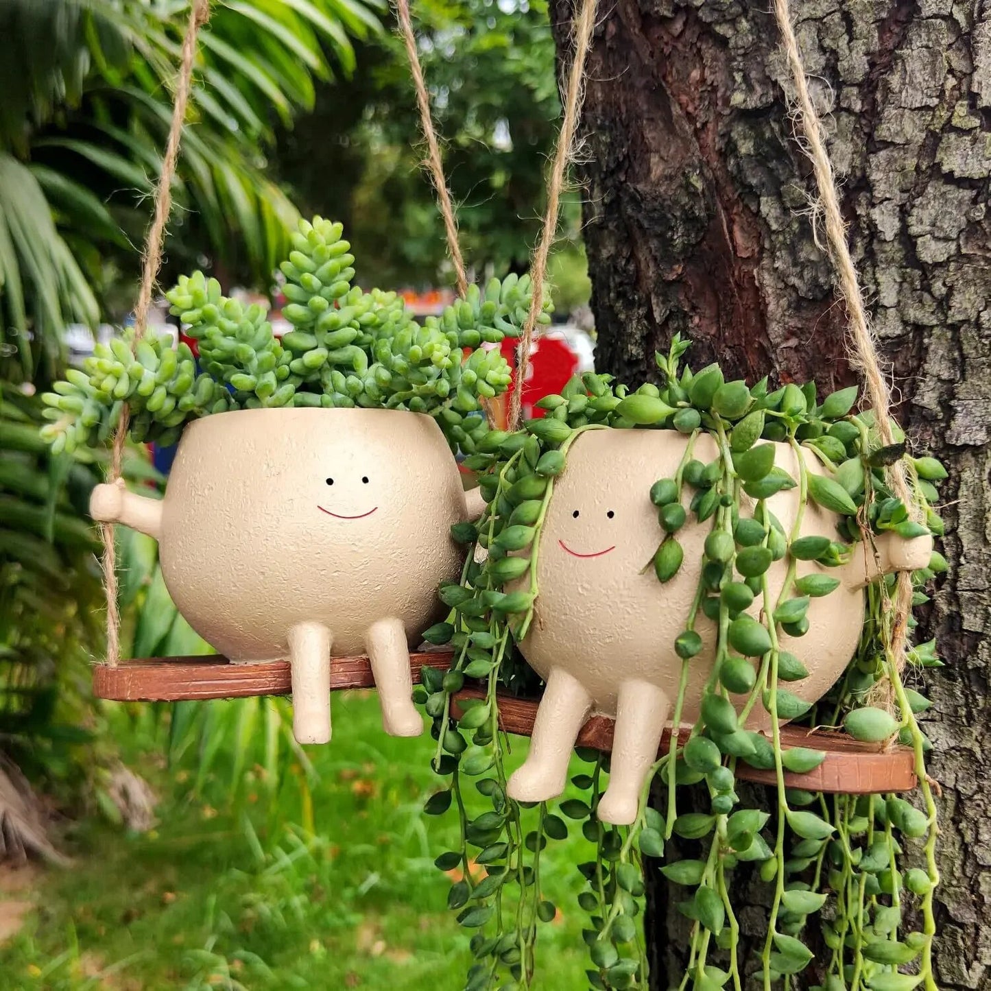 Resin Swing Face Planter: Wall Flowerpot for Succulents & Plants