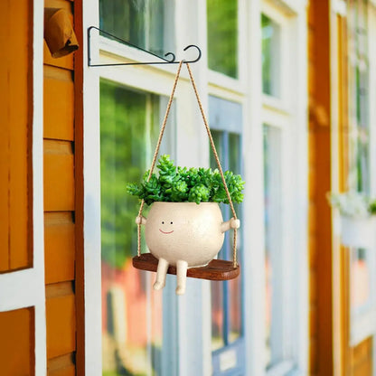 Resin Swing Face Planter: Wall Flowerpot for Succulents & Plants