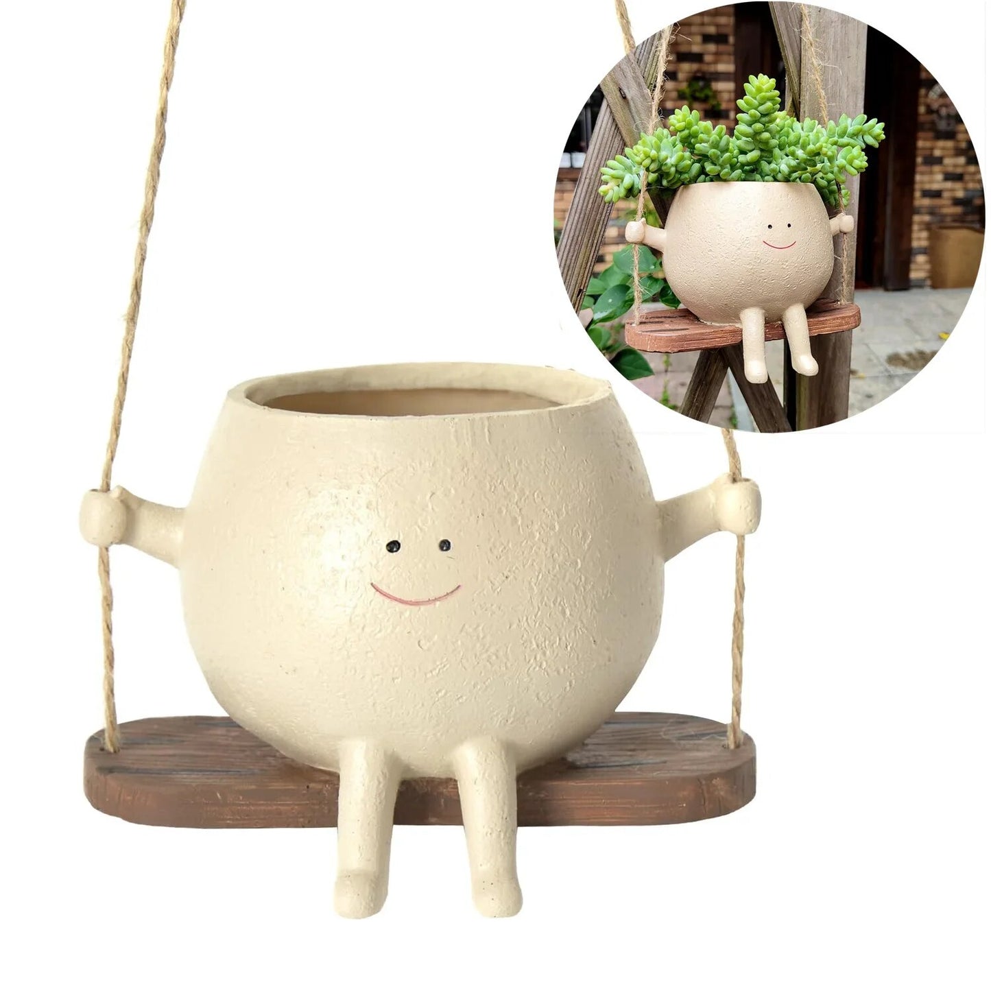 Resin Swing Face Planter: Wall Flowerpot for Succulents & Plants