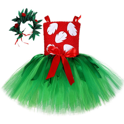 Red Green Hawaiian Girl Dress for Kids Tropical Aloha Style Party Costumes Bohemian Island Holiday Outfit Beach Fancy Tutus