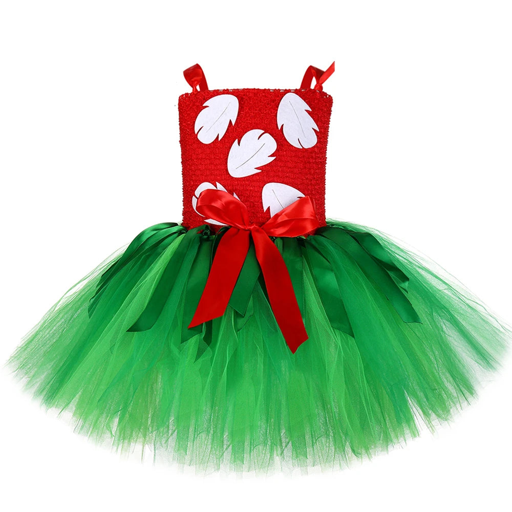 Red Green Hawaiian Girl Dress for Kids Tropical Aloha Style Party Costumes Bohemian Island Holiday Outfit Beach Fancy Tutus
