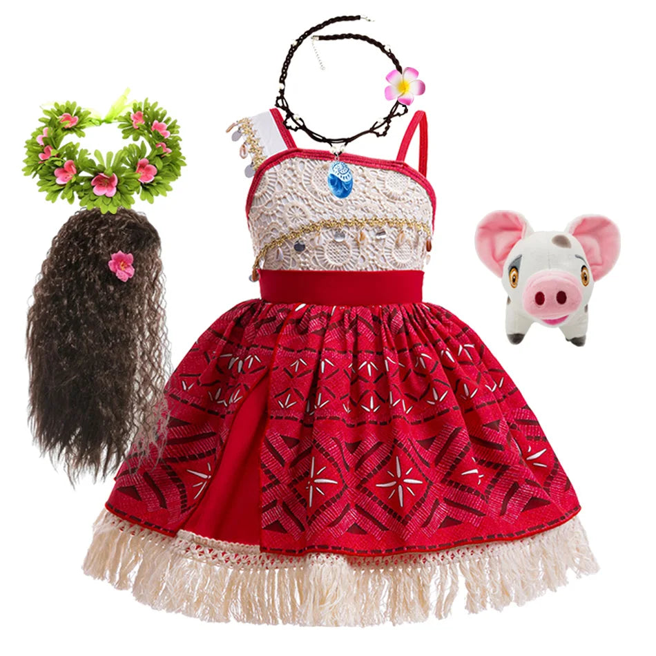 Disney New Movie Moana Ocean Adventure Dress Halloween Cosplay Girls Dress Costume Dress Up Vaiana Princess Clothes