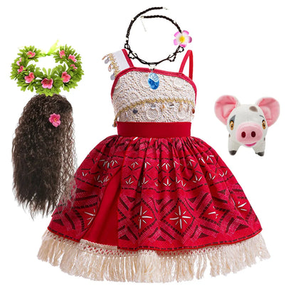 Disney New Movie Moana Ocean Adventure Dress Halloween Cosplay Girls Dress Costume Dress Up Vaiana Princess Clothes