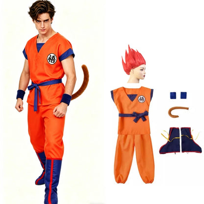 Halloween Adult Son Goku Cosplay Costume Suit Anime Men Woman Krillin Training Clothes Superheroes Saiyan Jumpsuit Role Play Wig