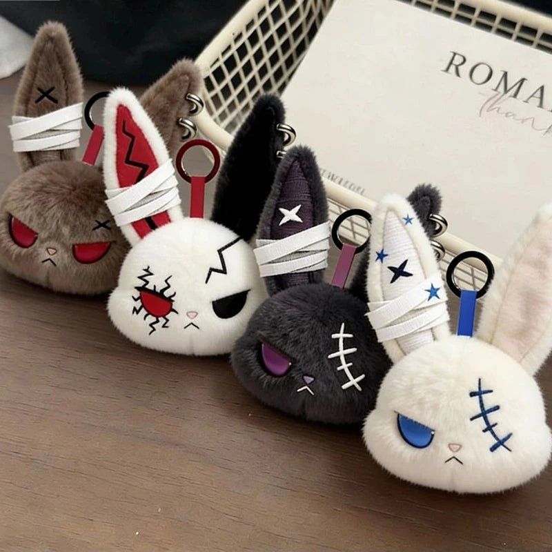 2/3/6/9Pcs Halloween Rabbit Plush Keychain Gothic Bunny Trinket Key Chain Backpack Pendant Car Key Ring Bag Charms Holiday Gift