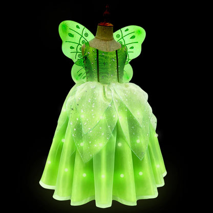 Girl Princess Dress with LED Light Up Costume for Children Cosplay Party Clothes Blue Pink Outfit Carnival Christmas Prom Gown