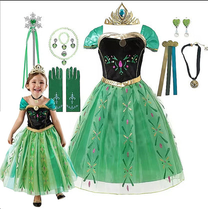 Anna Costume For Kids Girl Fancy Birthday Party Gown Princess Dress Carnival Party Children Clothing Full Printing Vestidos
