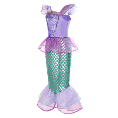 Disney Kid Purple Mermaid Dress Princess Costume Perform Clothes Baby Girl Birthday Party Christmas Cosplay Dress Suit for Girls