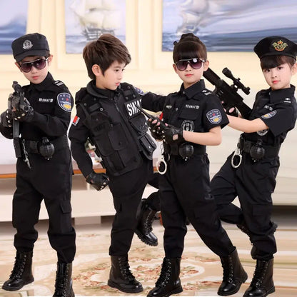 2023 New Children Boys Girls Funny Policeman Costumes Kids Police Uniform Cosplay Clothing Suit Halloween Party Carnival Gift