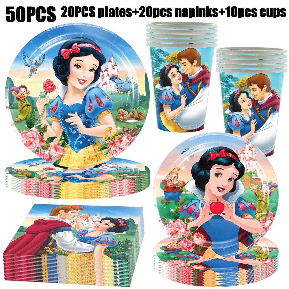 Snow White Theme Birthday Children's Party Decoration Party Disposable Tableware Supplies Balloon Atmosphere  Decor Baby Shower