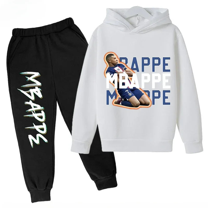 2026 Autumn Mbappé Printed Children's Hoodie Suit Sweatshirt Pants Two-piece Suit Boys and Girls Outdoor Sportswear Baby Clothes