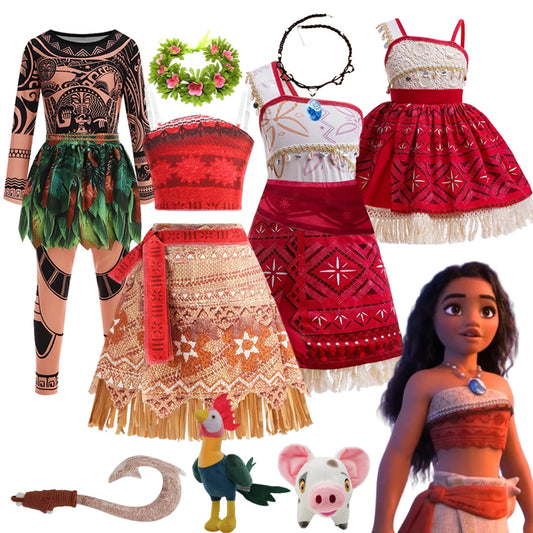 Disney New Movie Moana Ocean Adventure Dress Halloween Cosplay Girls Dress Costume Dress Up Vaiana Princess Clothes