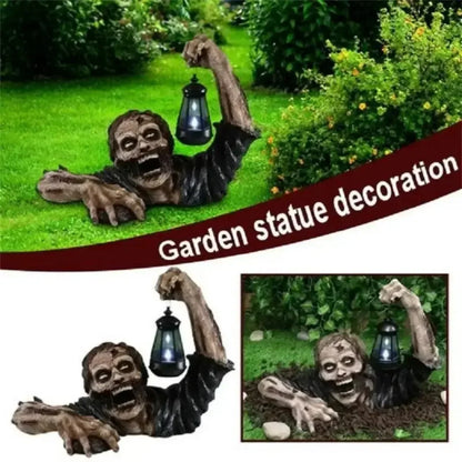 LED Zombie Lantern Halloween Crawling Horror Decor Scary Holding Lantern Zombie Outdoor Figurine Light Yard Lawn Garden Decorate