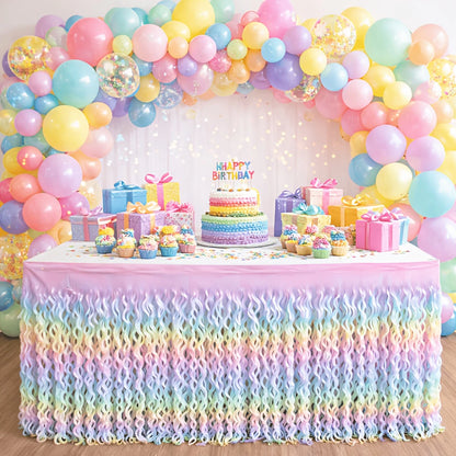 1PCS Rainbow Gradient Wave Disposable Table Skirt, Suitable for Decorating Tables at Birthdays Parties, Weddings, And Gatherings