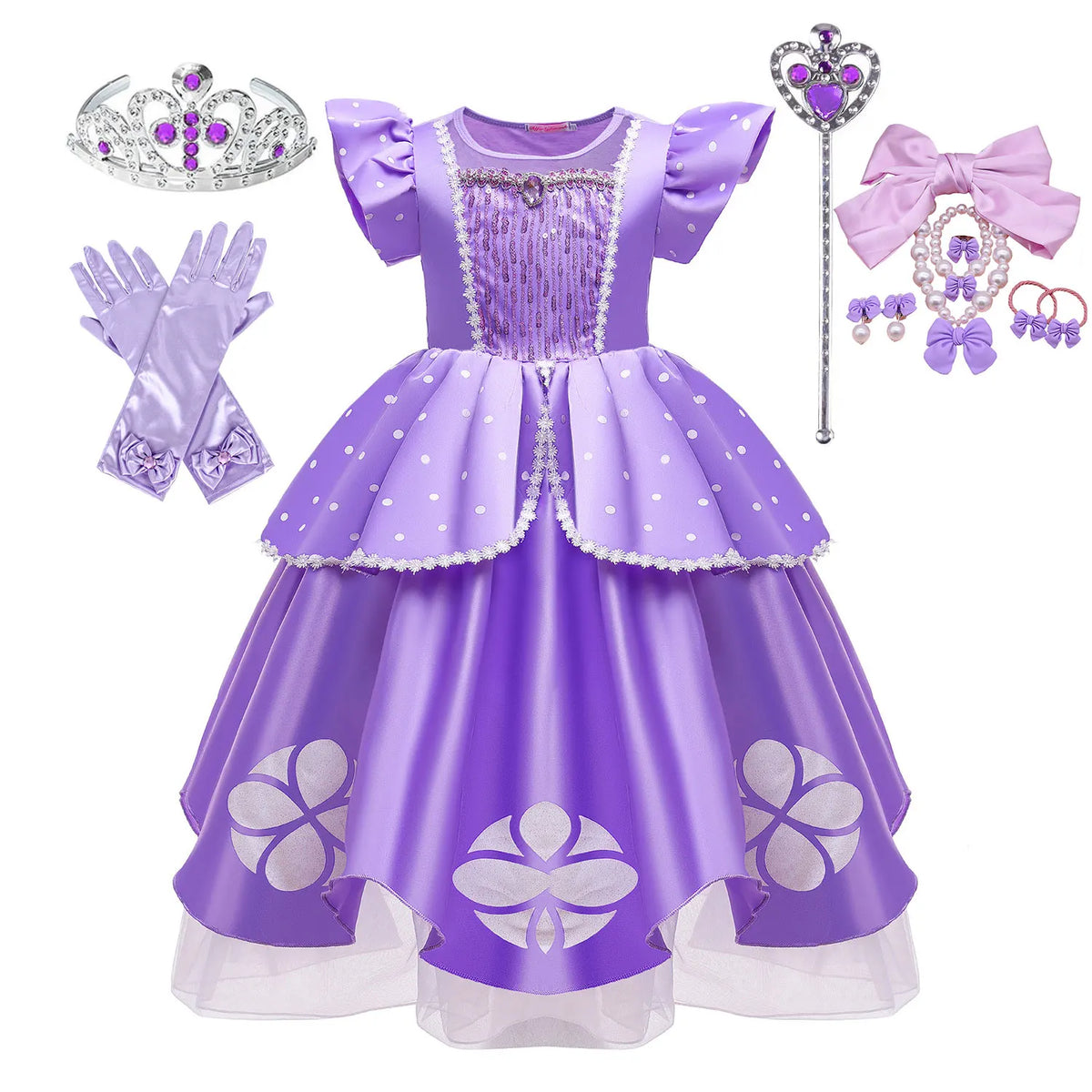 Little Sophia Role Playing  Cute Ball Gown Sofia Costume Play Dress Tea Length Puffy Birthday Party Frock As a Intern Princess