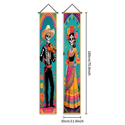Halloween Scary Ghost Banners Welcome Porch Sign Halloween Skull Hanging Banner Decorations for Indoor Outdoor Party Supplies