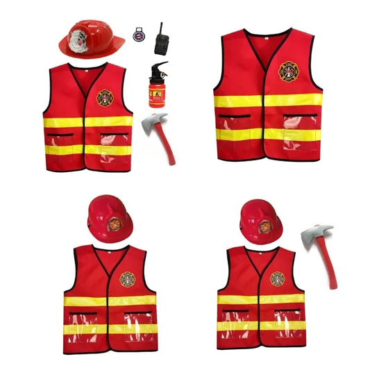 Halloween Fireman Costume for Kids Fireman Helmets Vest Extinguisher Washable Firefighter Dress Up Clothes for Role Play
