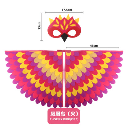 Bird Cosplay Costume Stage Performance Owl Peacock Wings Bird Felt Cape with Mask for Girls Boys Halloween Party Cloak