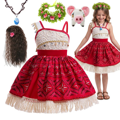 Girls Halloween Cosplay Movies Moana Ocean Adventure Dress Vaiana Princess Costume Kid Disguise Carnival Party Dress