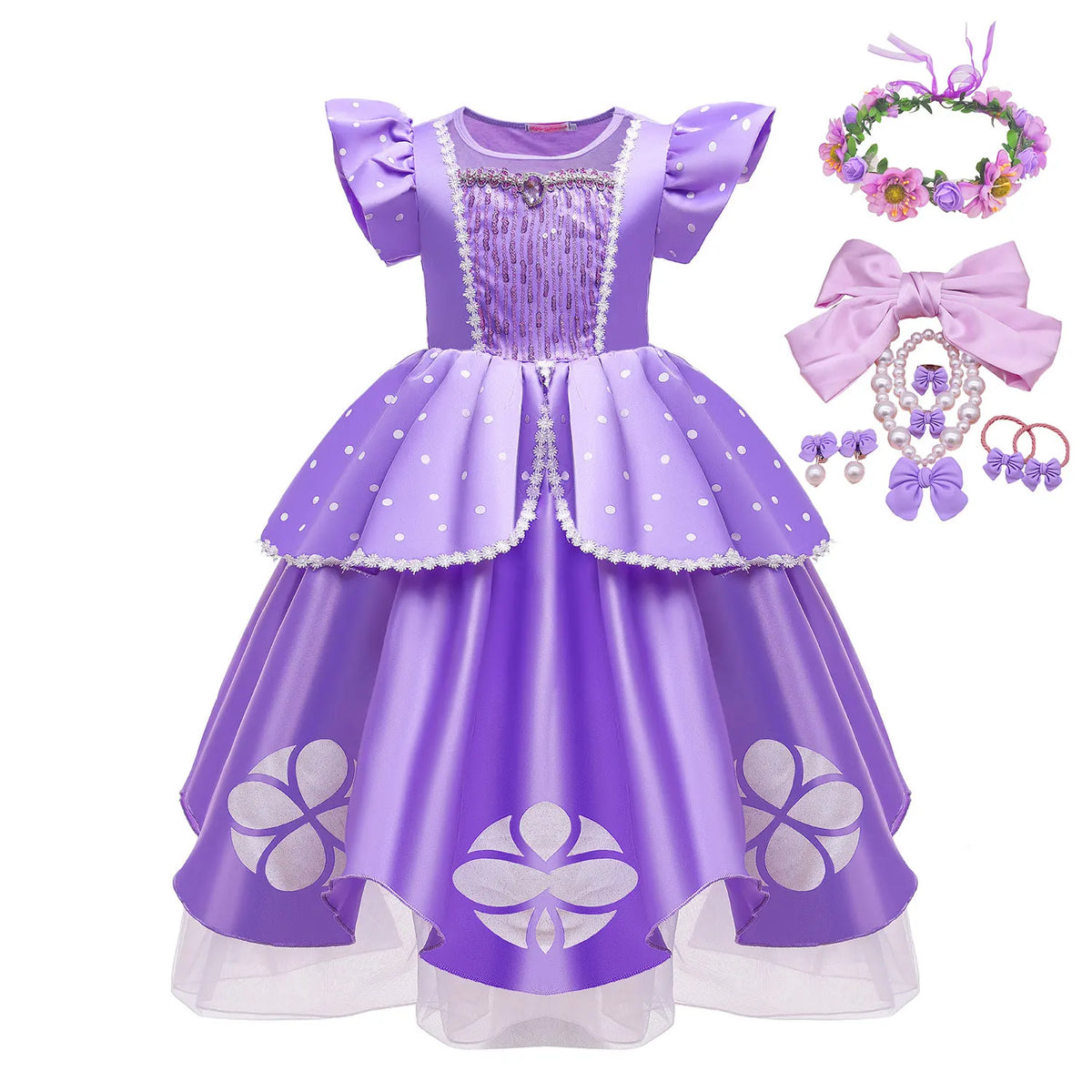 Little Sophia Role Playing  Cute Ball Gown Sofia Costume Play Dress Tea Length Puffy Birthday Party Frock As a Intern Princess