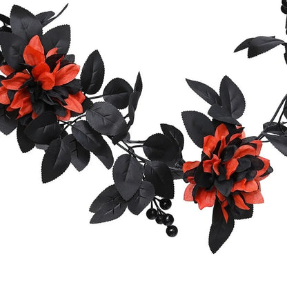 Black Halloween Rose Leaf Vines 175cm Realistic Artificial Rose Vines Simulated Flowers Handmade Halloween Garland