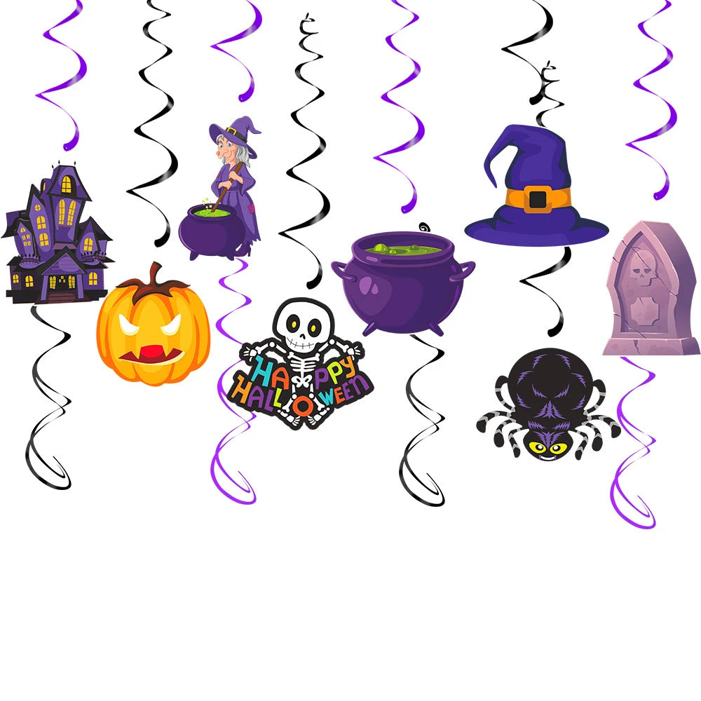 Halloween Hanging Banner Garland Bunting Pumkin Ghost Bat Paper Banner Door Hanging Ornaments Halloween Xmas Party Decoration
