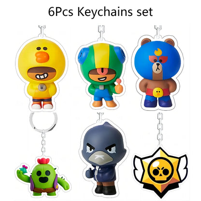 Leon Spike Brawl Stars Themed Anime Figures Keychain Crow Key Rings Game Birthday Decoration Disposable Collectible
