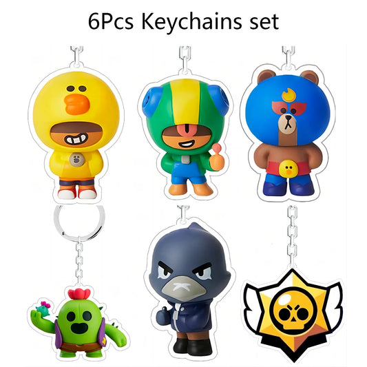 Leon Spike Brawl Stars Themed Anime Figures Keychain Crow Key Rings Game Birthday Decoration Disposable Collectible